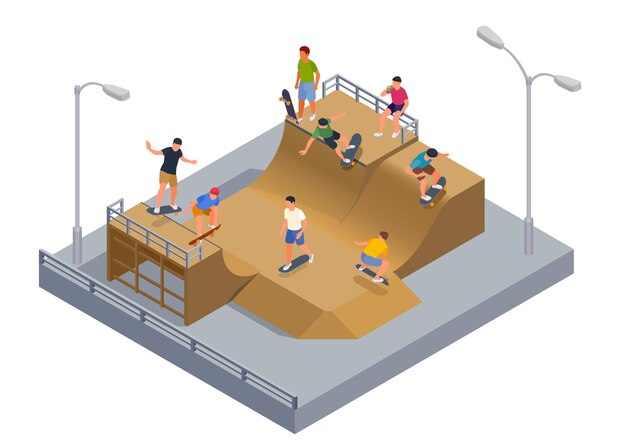 Free Vector skate park composition with extreme sport symbols isometric vector illustration