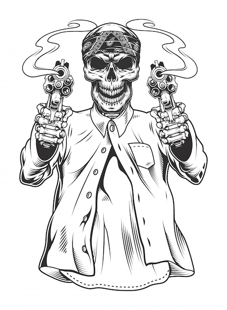 Free vector skeleton gangster with revolvers