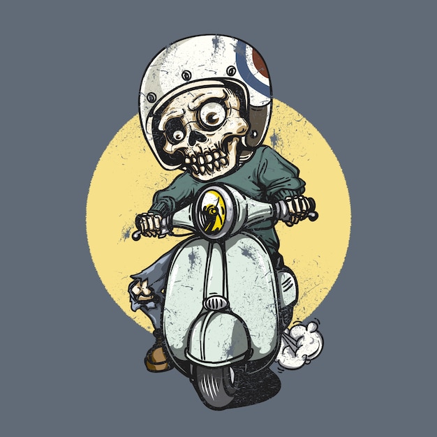 Skeleton riding a motorbike