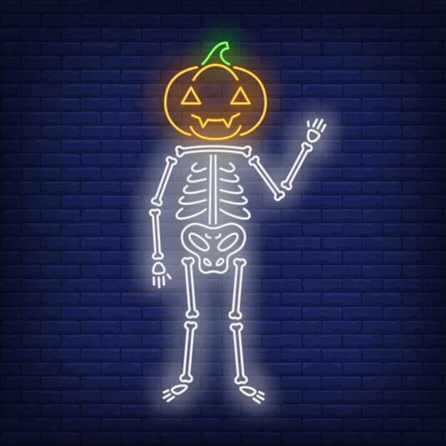 Skeleton with pumpkin head neon sign