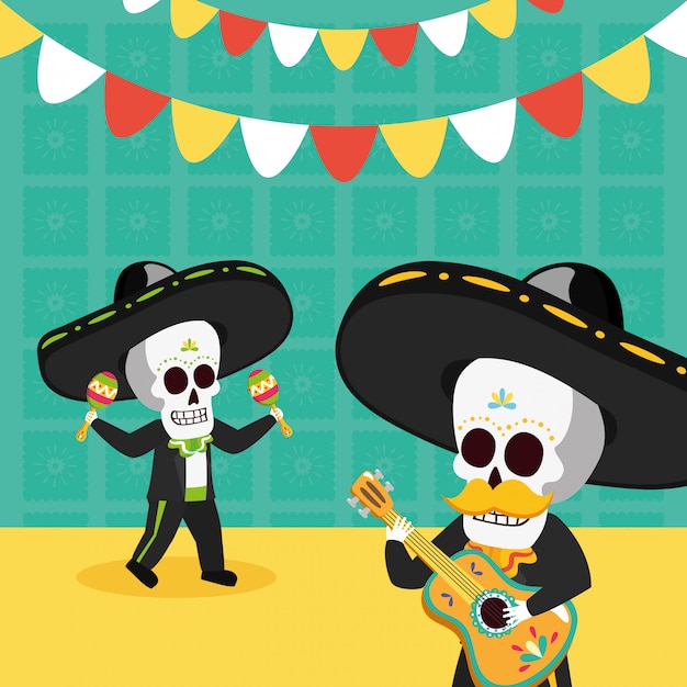 Free Vector skeletons with guitar and maracas