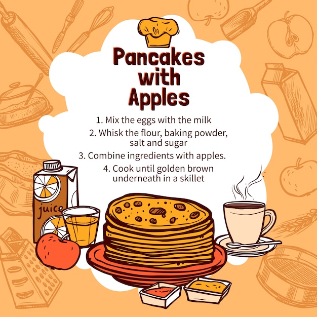 Free Vector sketch of apple pancakes recipe