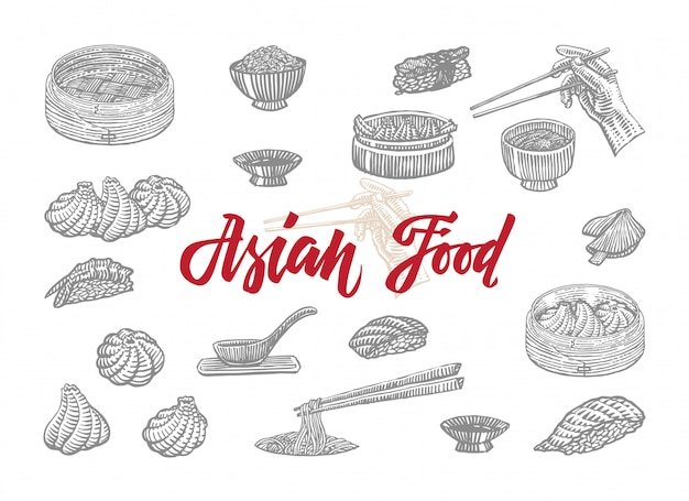 Free vector sketch asian food collection