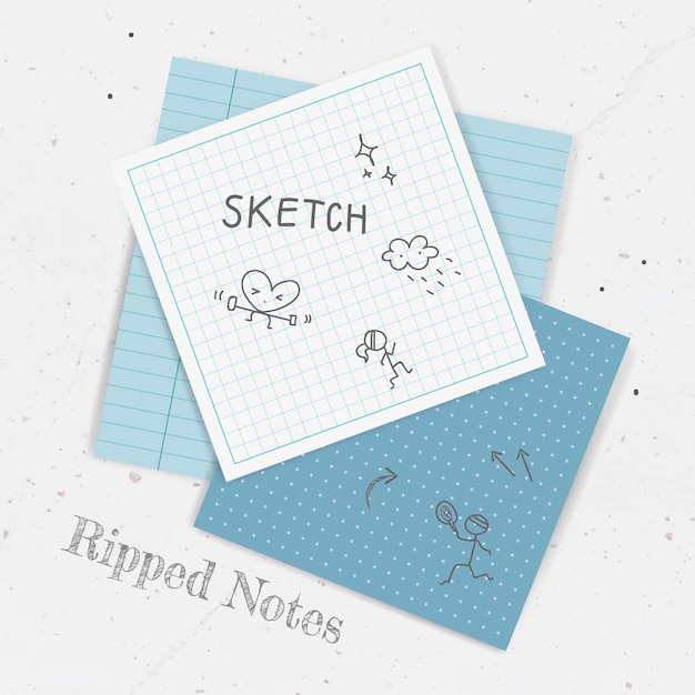 Free vector sketch blue notepaper collection vector