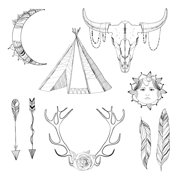 Sketch Boho Elements Set