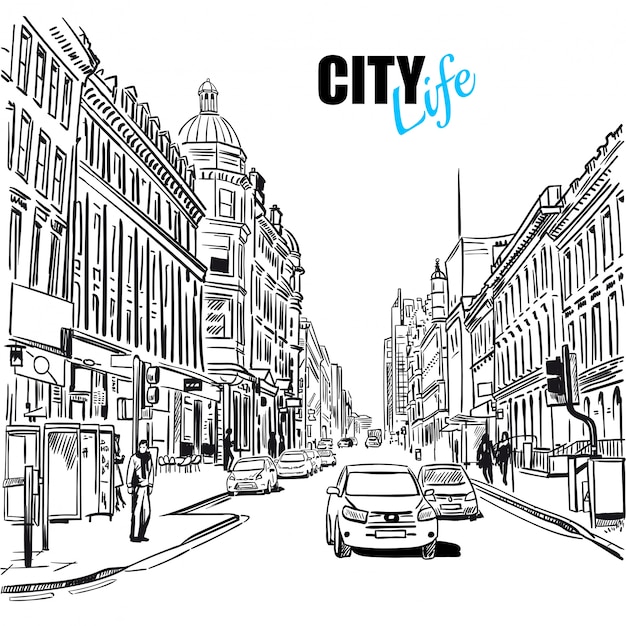 Free Vector sketch city street illustration