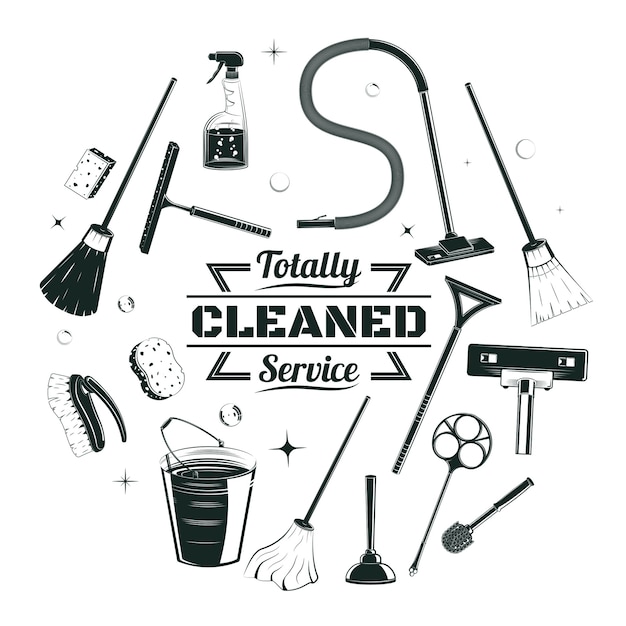 Sketch Cleaning Service Elements Round Concept