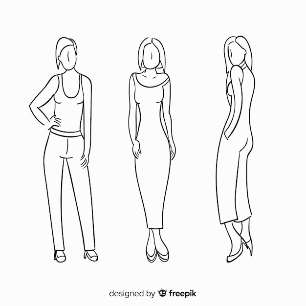 Sketch collection of fashion models