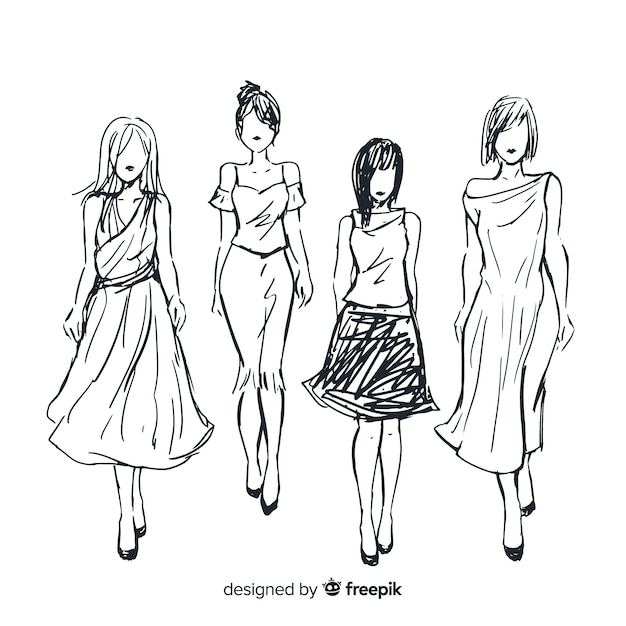 Sketch collection of fashion models