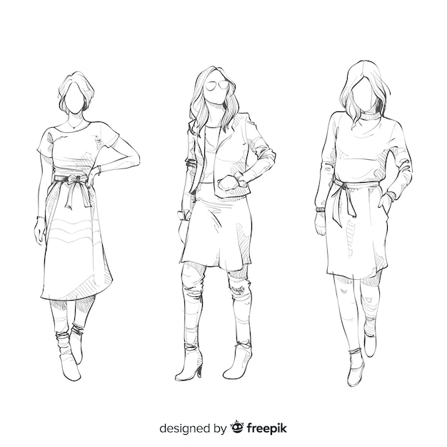 Free Vector sketch collection of fashion models