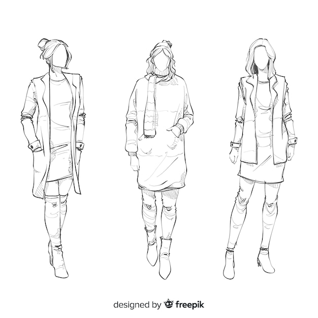 Sketch collection of fashion models