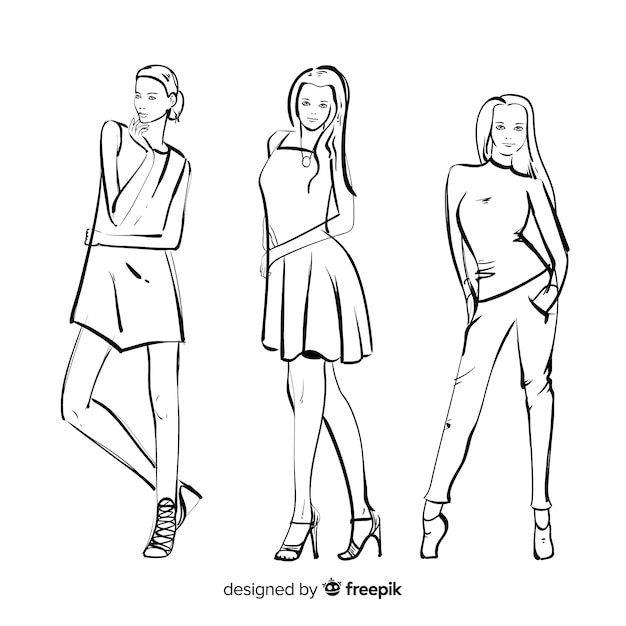 Sketch collection of fashion models