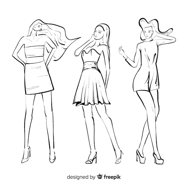 Sketch collection of fashion models