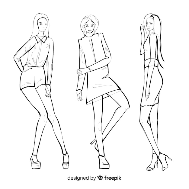 Free Vector sketch collection of fashion models