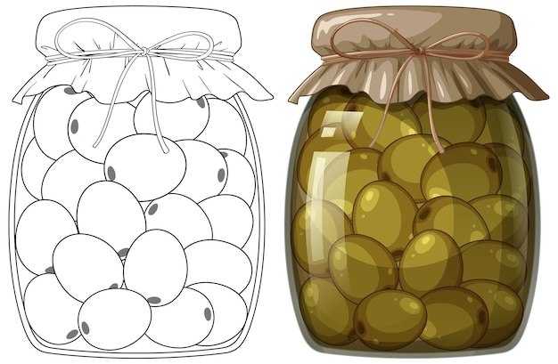 Free Vector sketch and colorful olives in jars