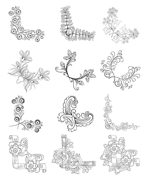 Sketch Decorative Floral Corner Borders Collection