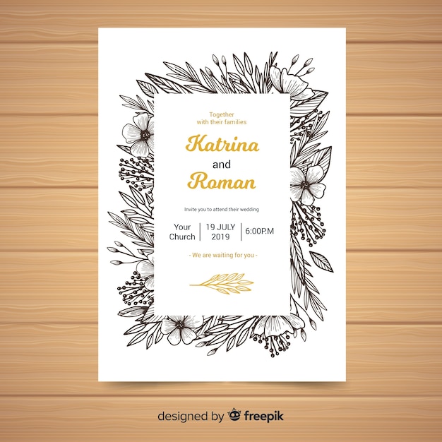 Free Vector sketch frame wedding invitation template