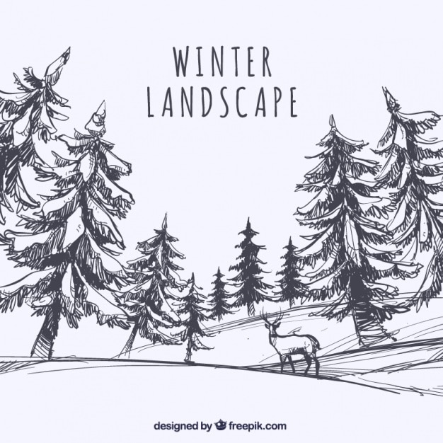 Free Vector sketch of landscape with trees and deer