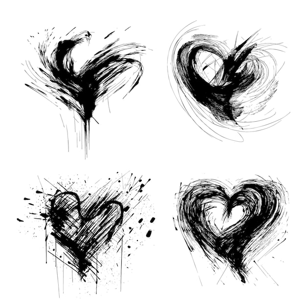 Free Vector sketch loose strokes splotchy freehand heartbeat set