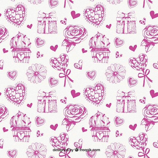 Sketch pattern of floral and love elements