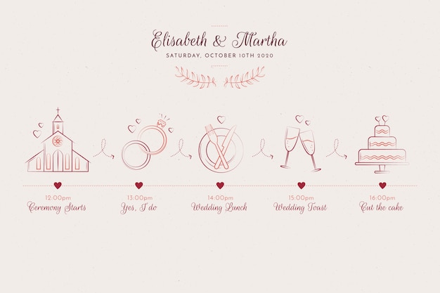 Free Vector sketch style hand drawn wedding timeline