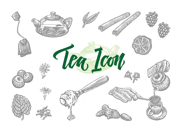 Sketch Tea Icons Set