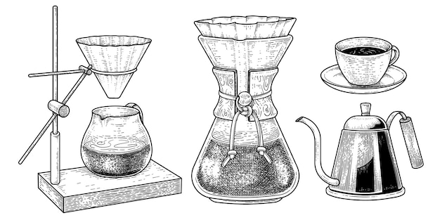 Sketch vector set of coffee maker tools Hand drawn elements illustrations