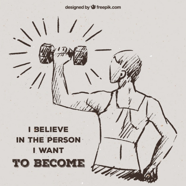 Free vector sketch of woman lifting weights with inspirational message