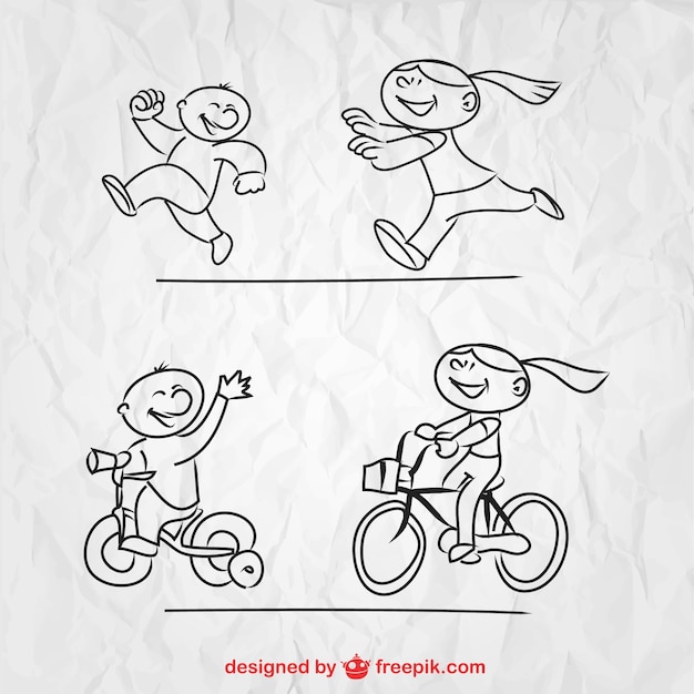 Free vector sketched children playing