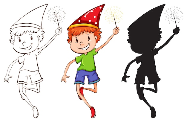 Sketches of a boy celebrating