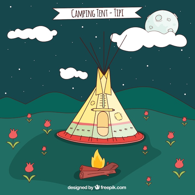 Free Vector sketches camping tent-tipi at night