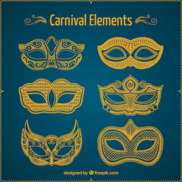 Free Vector sketches carnival masks pack