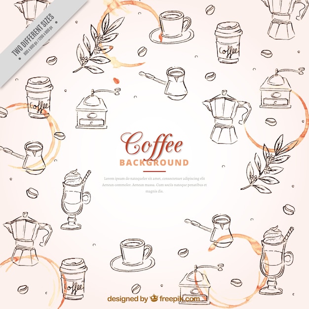 Free vector sketches of coffee elements background