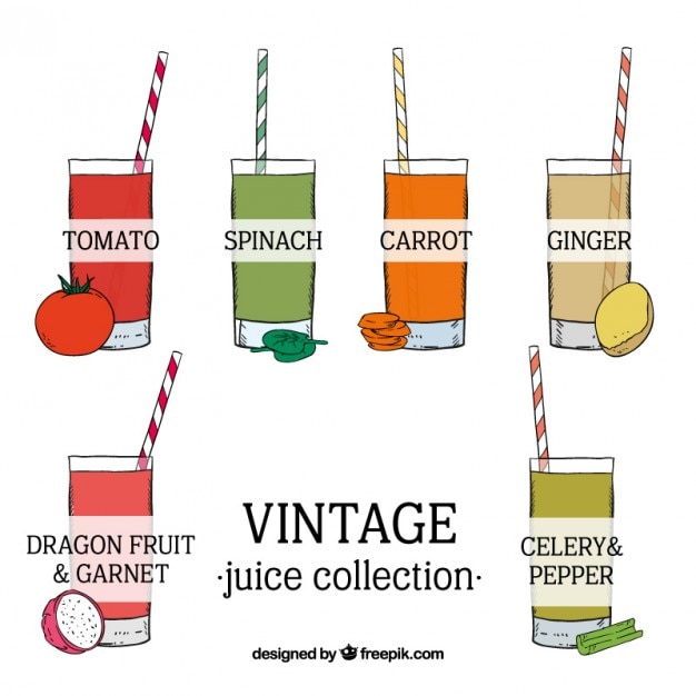 Free Vector sketches of delicious vegetable juices in vintage style