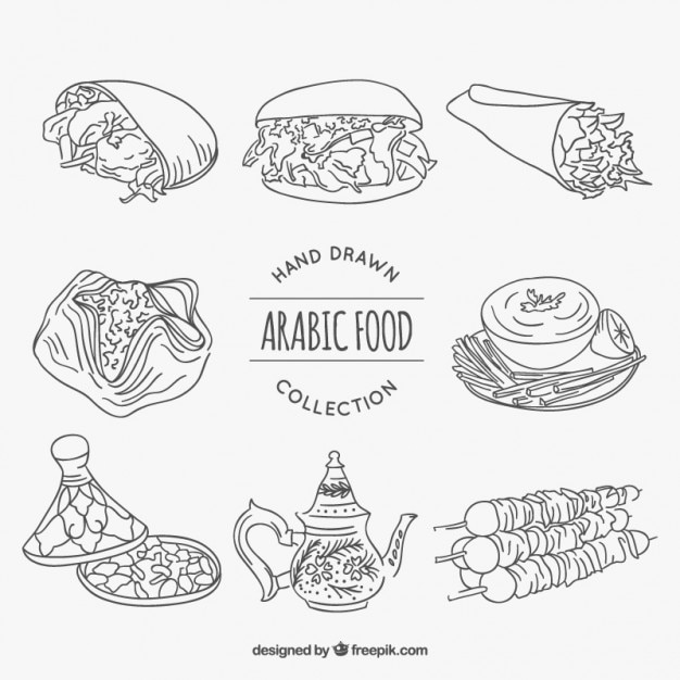 Free Vector sketches different arabic food