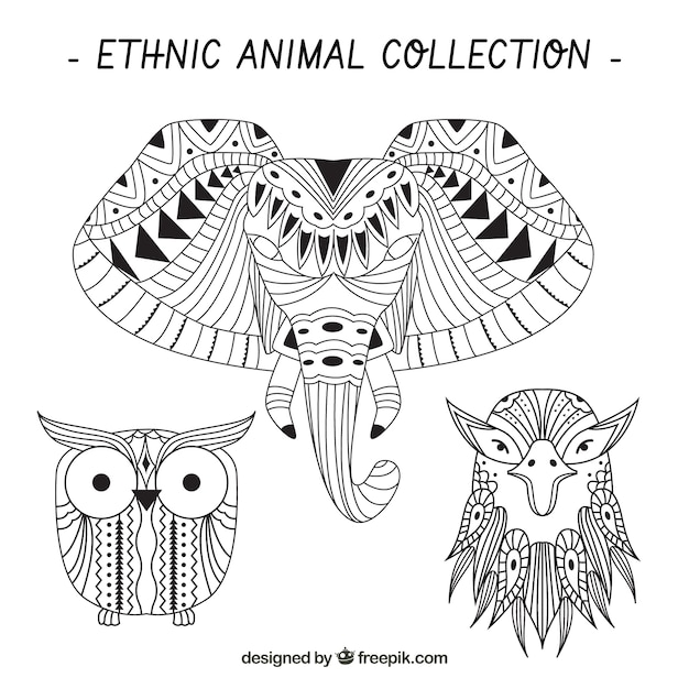 Free Vector sketches of ethnic animals set