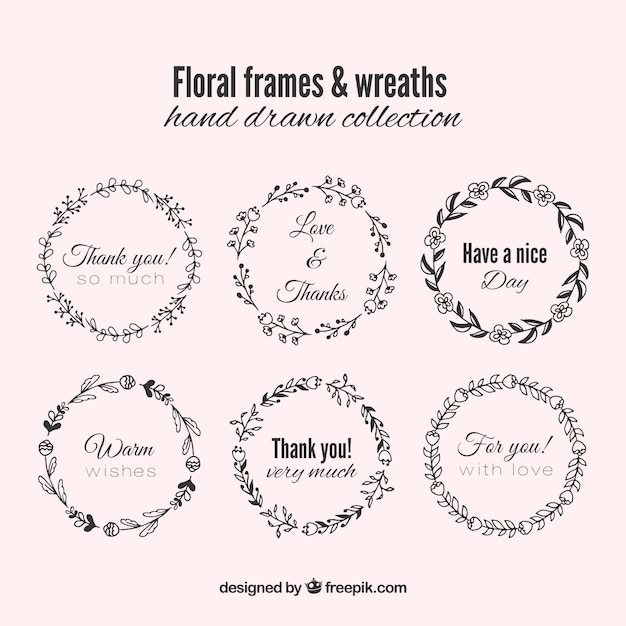 Free vector sketches floral frames and wreaths with text