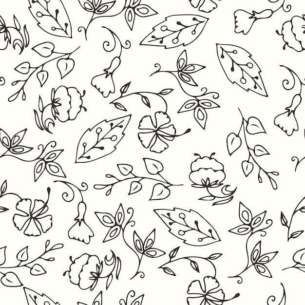 Sketches floral and variety of leaves pattern