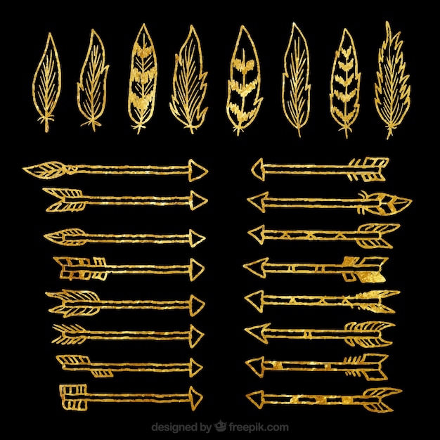 Sketches golden feather and arrow collection