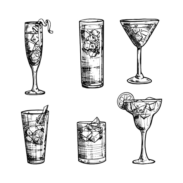 Free Vector sketches of hand drawn cocktail collection