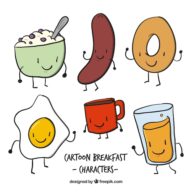 Sketches nice food characters for breakfast