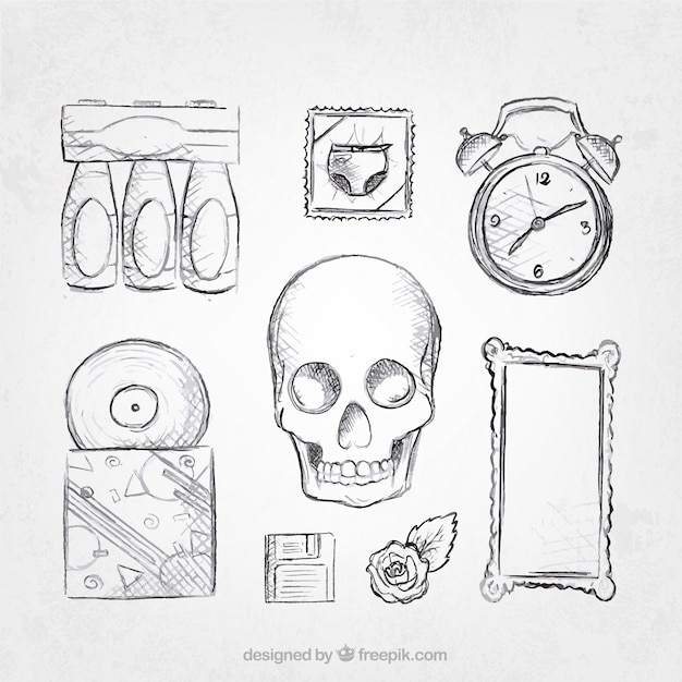 Free Vector sketches set of retro objects