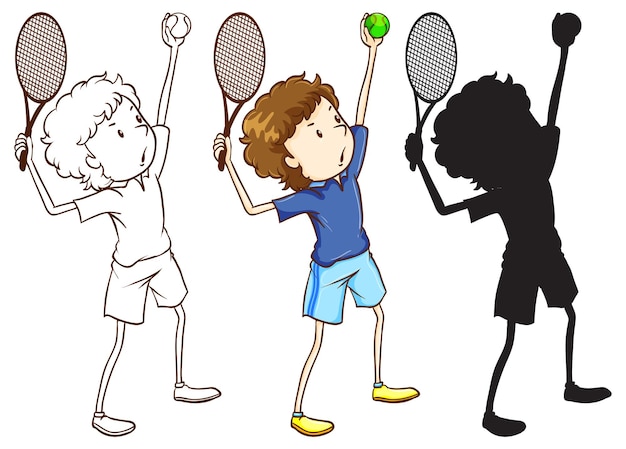 Free Vector sketches of the tennis player in three different colours