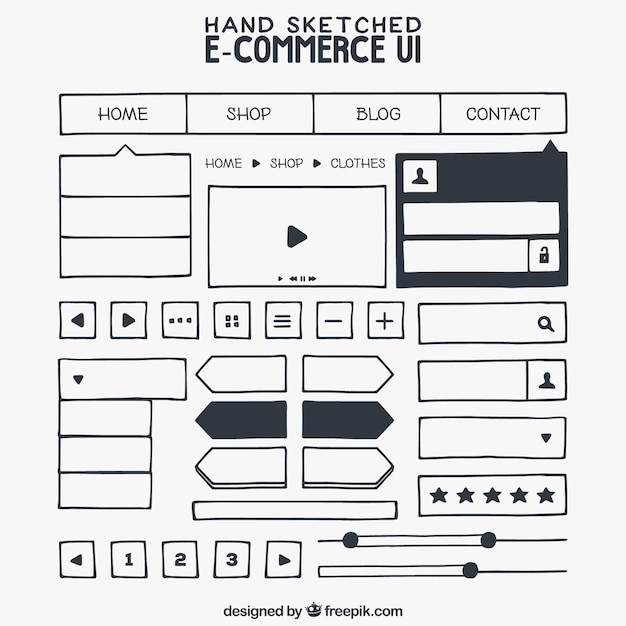 Sketches web elements of e-commerce