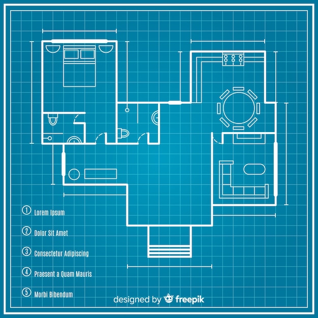 Free Vector sketching plan of house blueprint