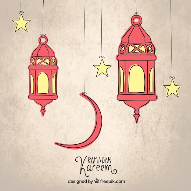 Free vector sketchy arabic lanterns for ramadan kareem