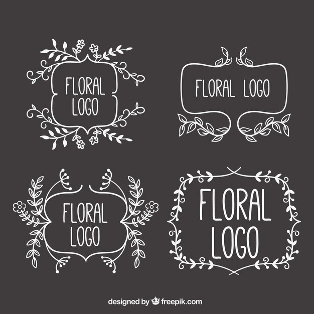 Sketchy floral logos on blackboard