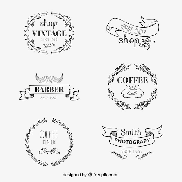 Free Vector sketchy logos in vintage style