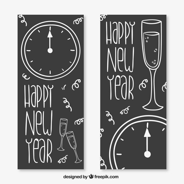 Sketchy new year banners in  blackboard style