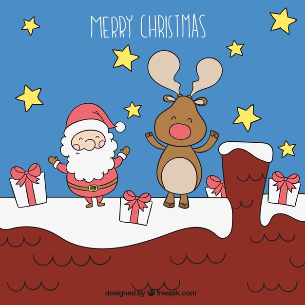 Sketchy santa claus and reindeer illustration